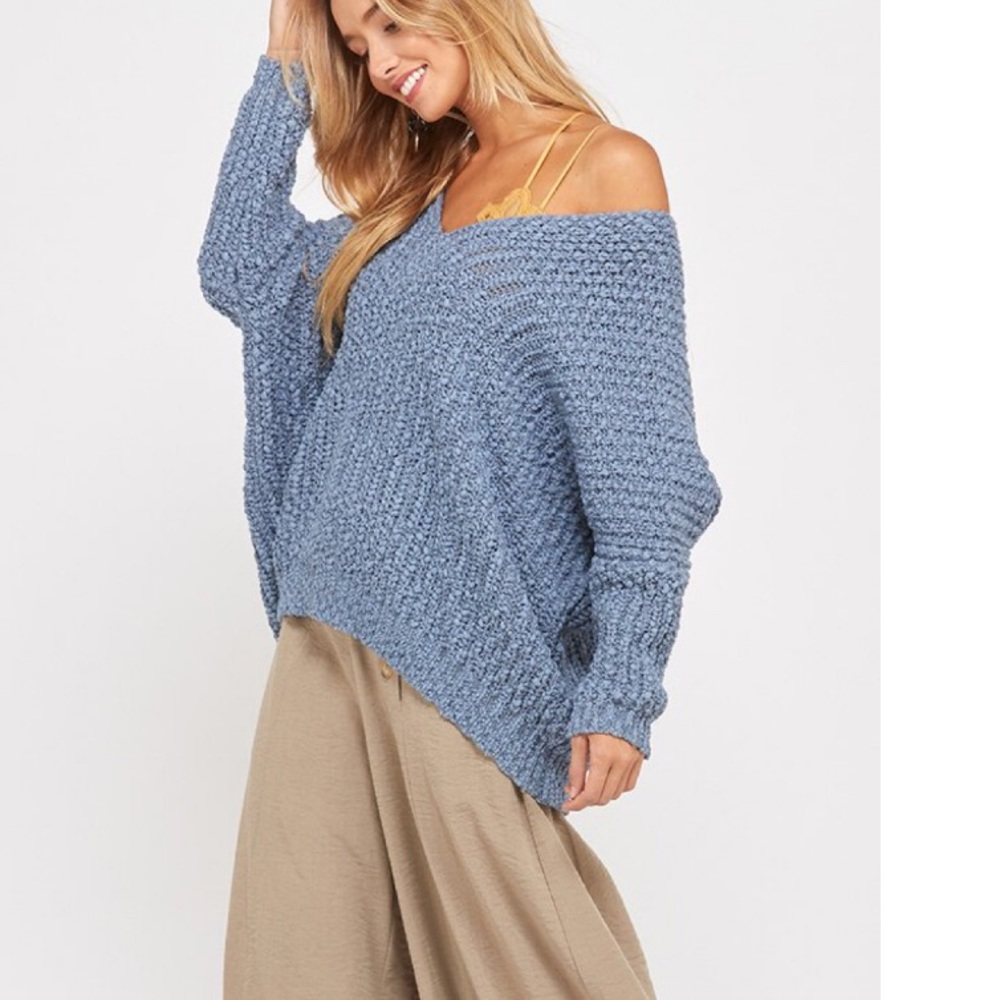 ✨LAST Misty Blue Double Vneck pullover sweater top - Picture 4 of 8